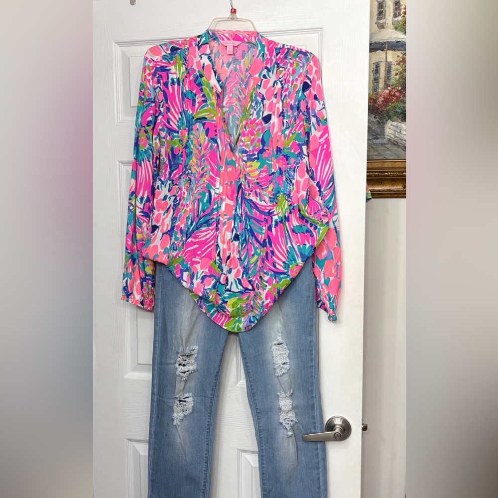 Lilly Pulitzer Pink and Blue Floral Blouse